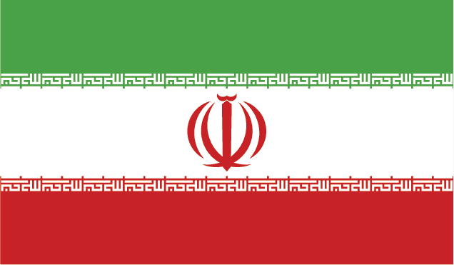 Die Flagge des Iran in Grün, Weiß und Rot, mit dem Emblem und den Schriften. Mikroskope aus Deutschland.