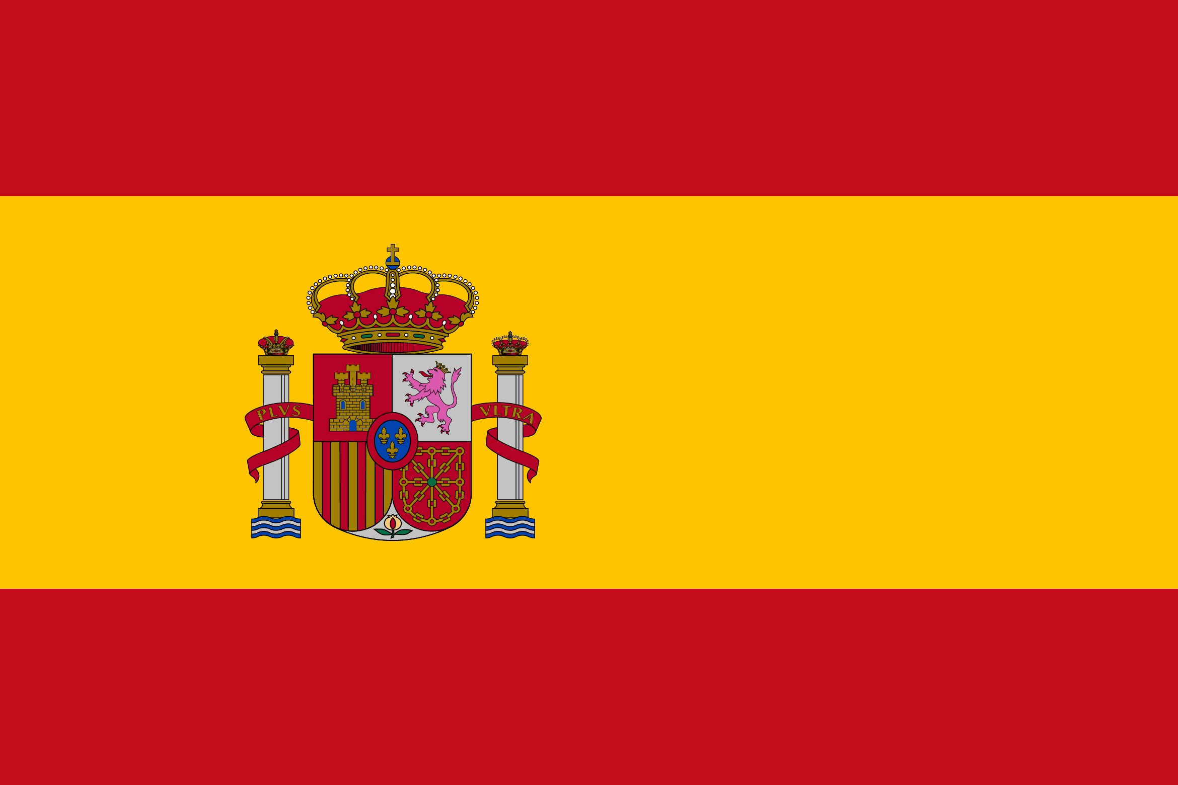 Die Flagge Spaniens mit rotem,  goldenem und rotem Streifen und Wappen mit Krone,  das für "Karl Kaps"