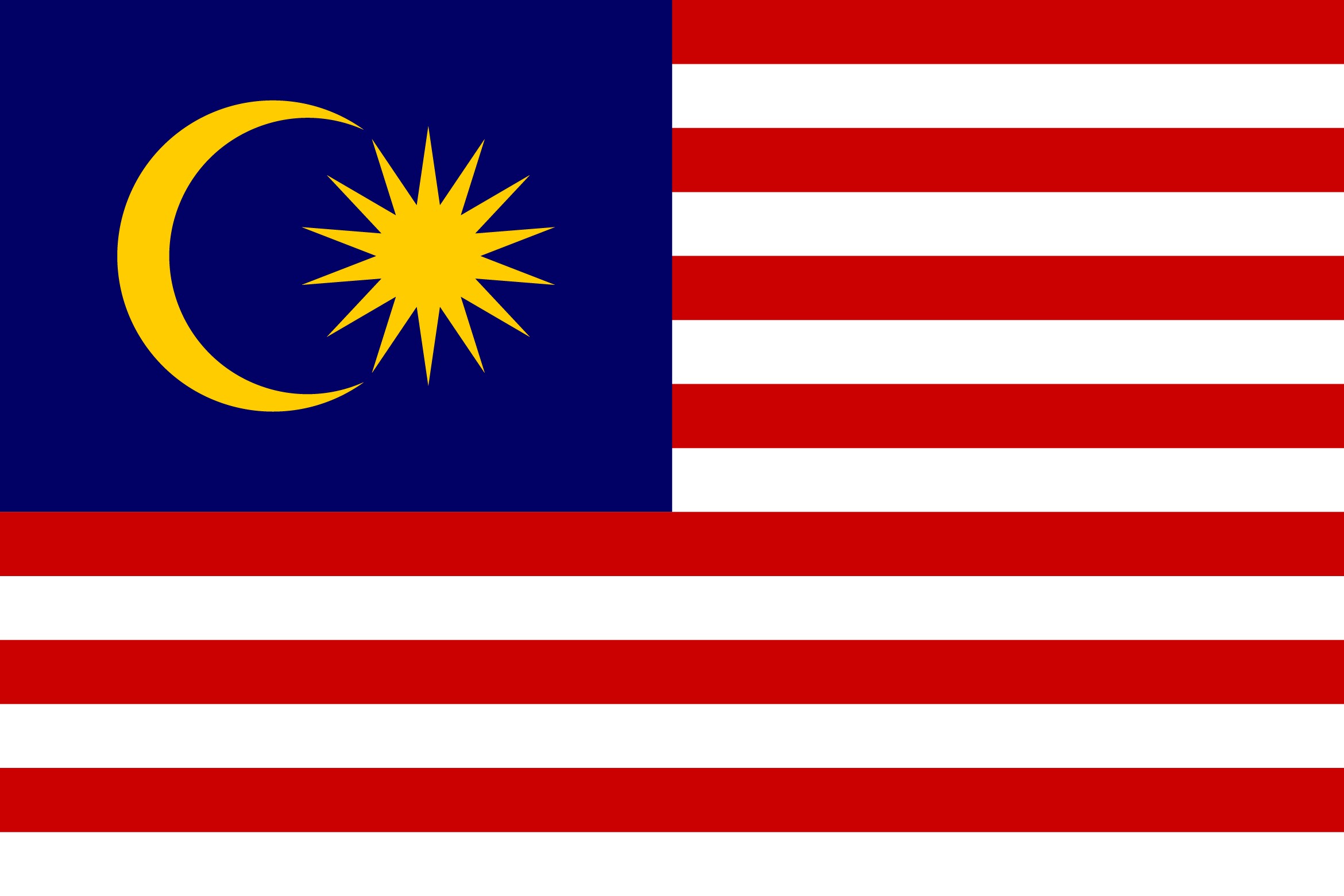 Die Flagge von Malaysia. Sie hat ein blaues Feld mit einem gelben Halbmond und einem Stern.
