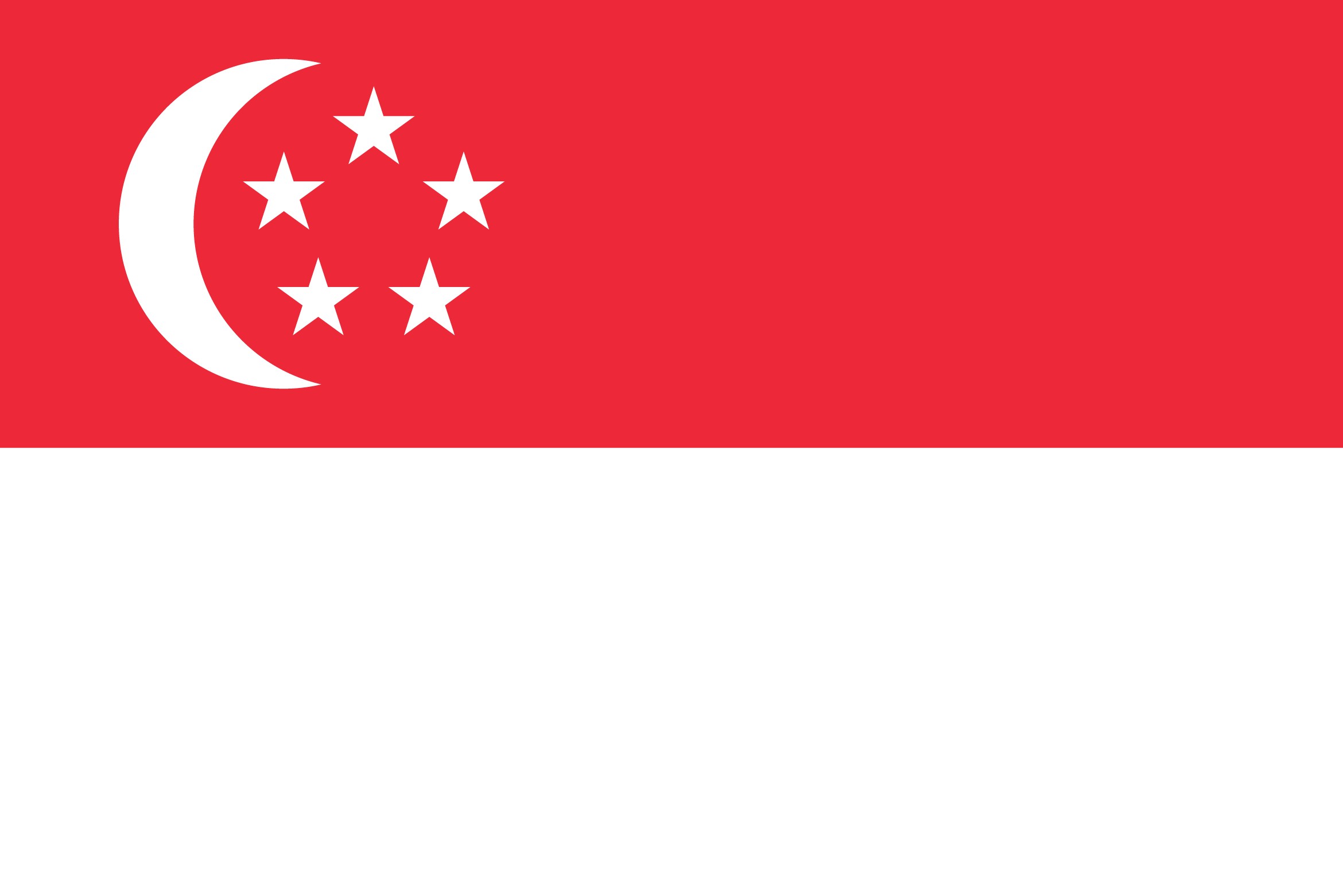 Die Flagge von Singapur,  mit einem weißen Halbmond und fünf Sternen auf rotem Hintergrund