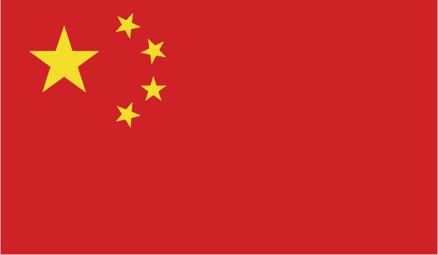 Flag of the People's Republic of China. A red background with five yellow stars in the upper left corner.