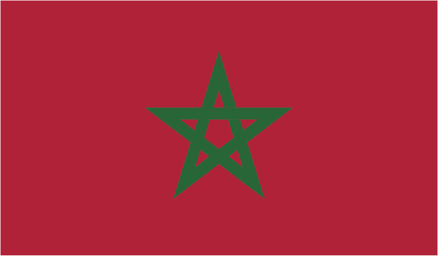 Flagge von Marokko mit rotem Hintergrund und einem grünen Pentagramm.
