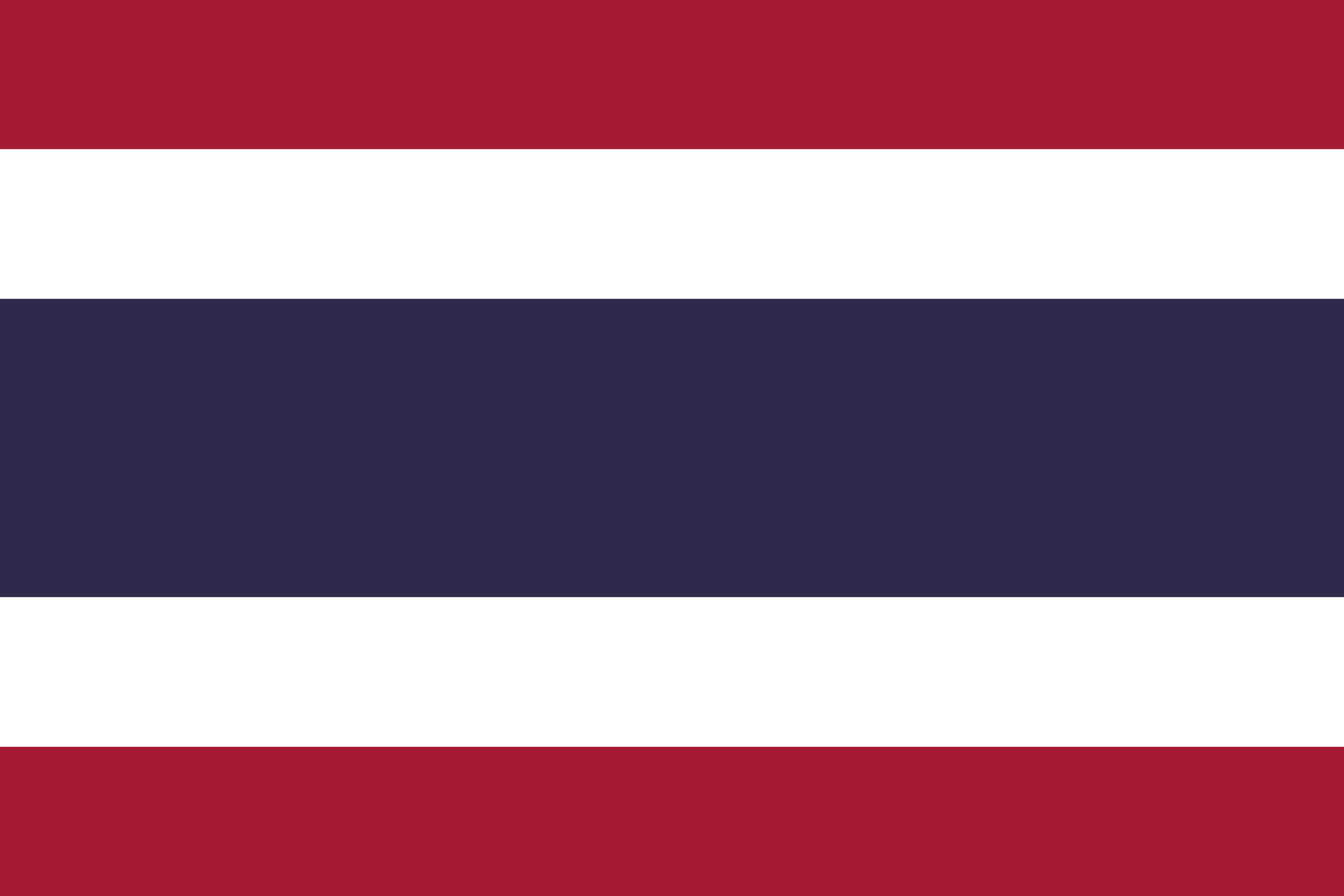Flagge von Thailand, rotes und weißes Band oben und unten, blau in der Mitte, horizontal.