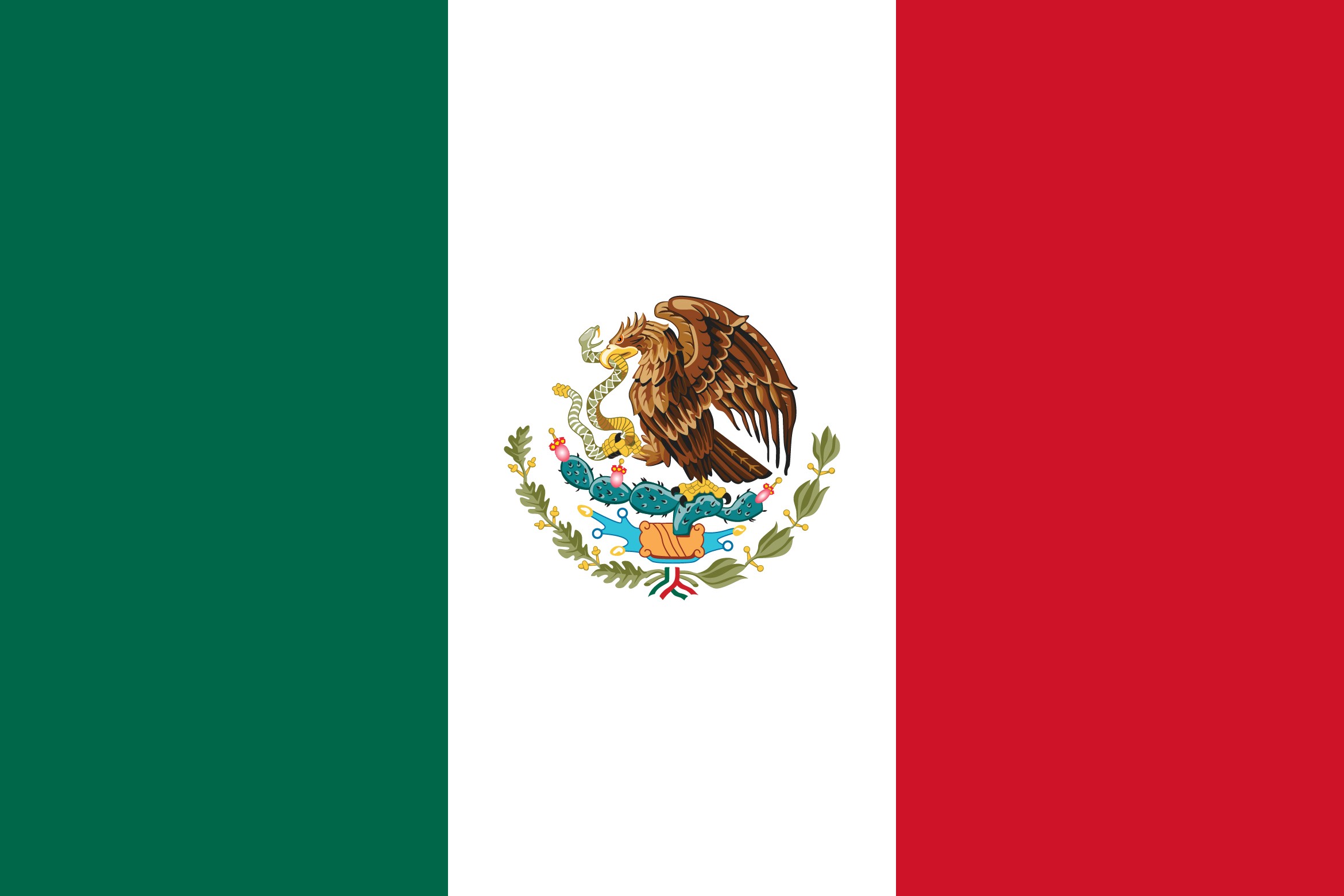 Mexikanische Flagge. Grün, weiß und rot mit dem mexikanischen Wappen.